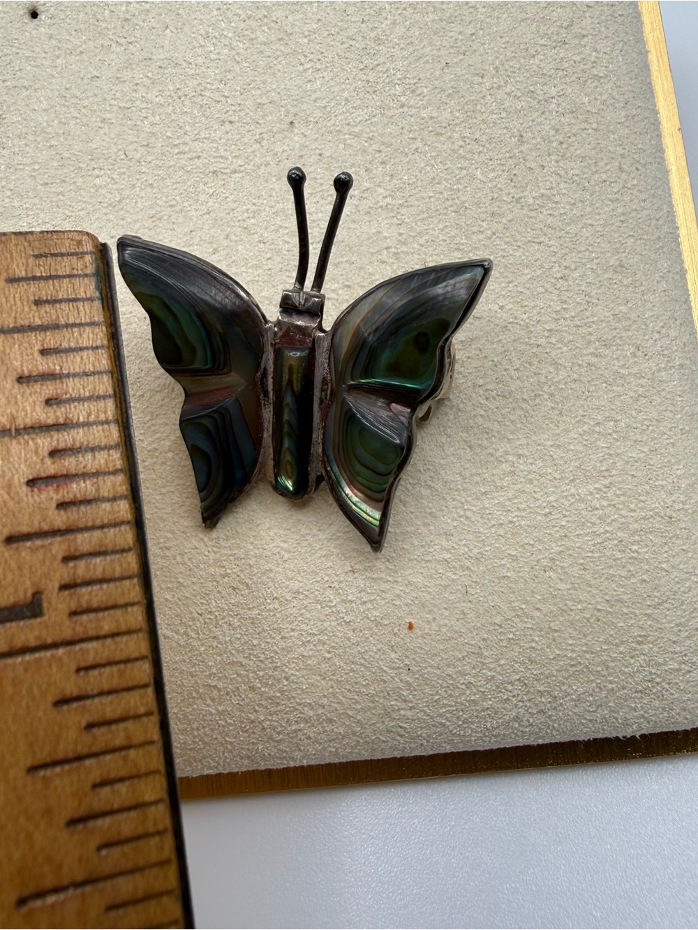 Taxco Iridescent Abalone Butterfly Brooch - Green Blue Accents - Picture 8 of 9